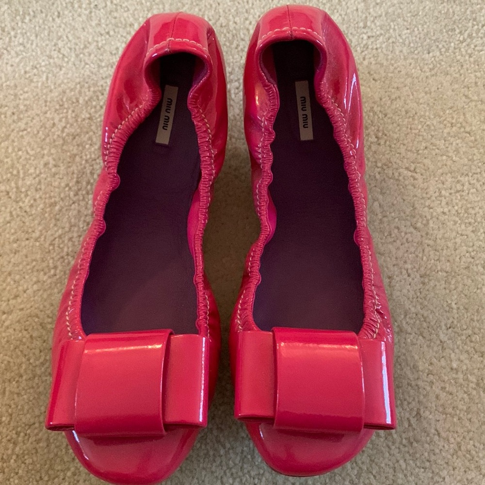 Miu Miu Hot Pink Patent Leather Bow Flats